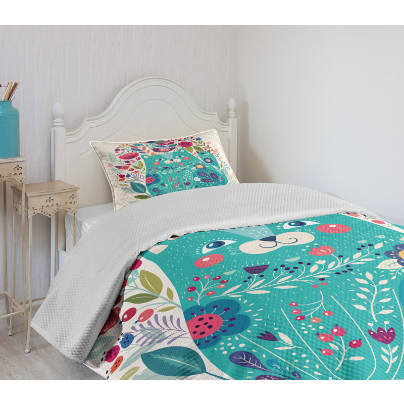 Kitty with Flower and Bird Bedspread Set