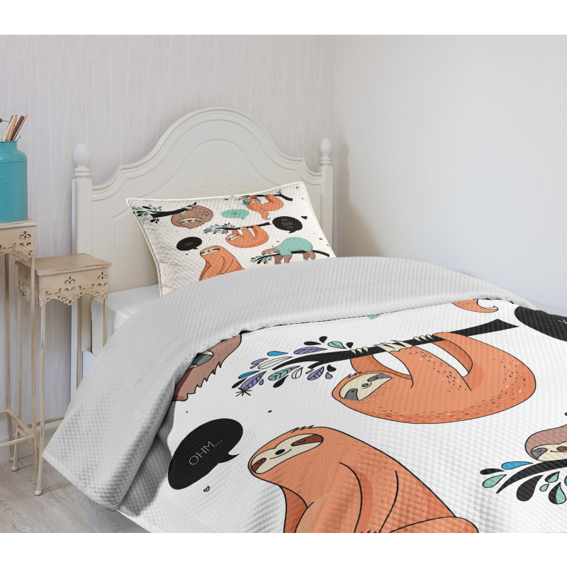 Smiling Sloth Cartoon Bedspread Set