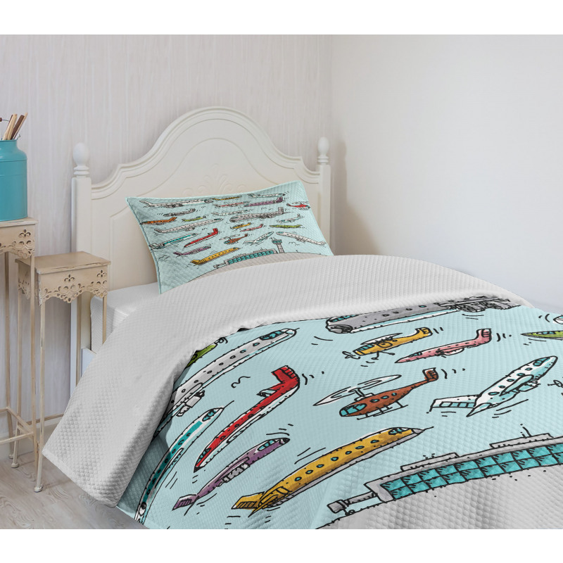 Airplanes Helicopters Bedspread Set