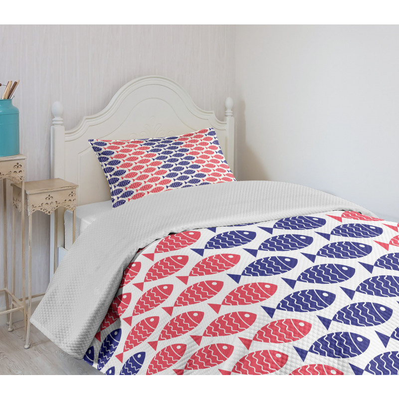 Nautical Fish Theme Design Bedspread Set