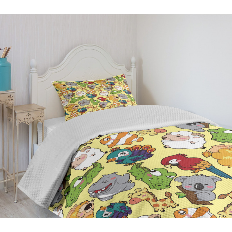 Hippo Giraffe Koala Bedspread Set