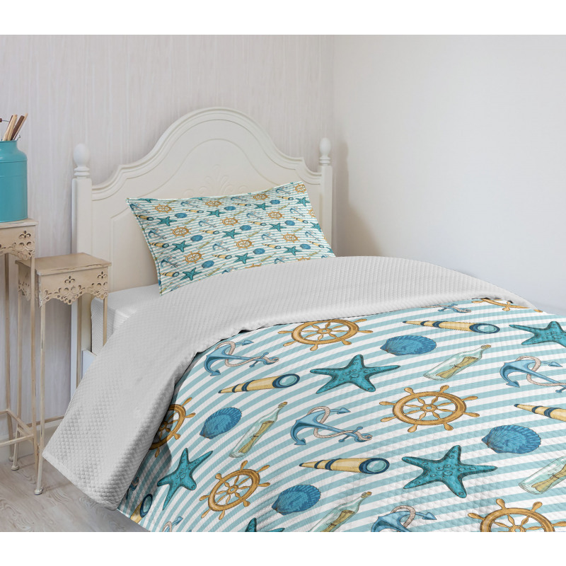 Anchor Wheel Starfish Bedspread Set