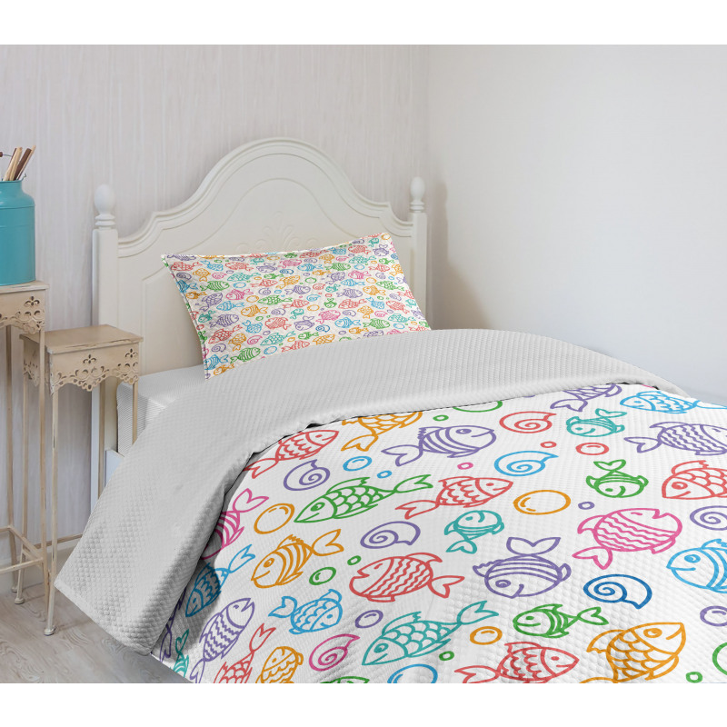 Funny Fish Aquaic Motif Bedspread Set