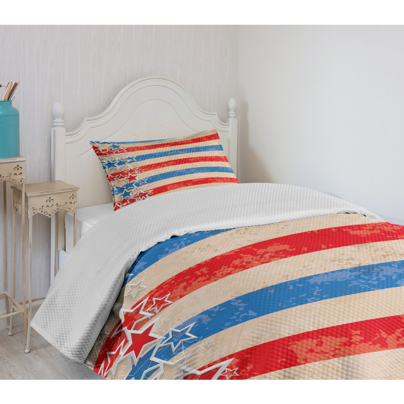 Patriotic Grunge Look Bedspread Set