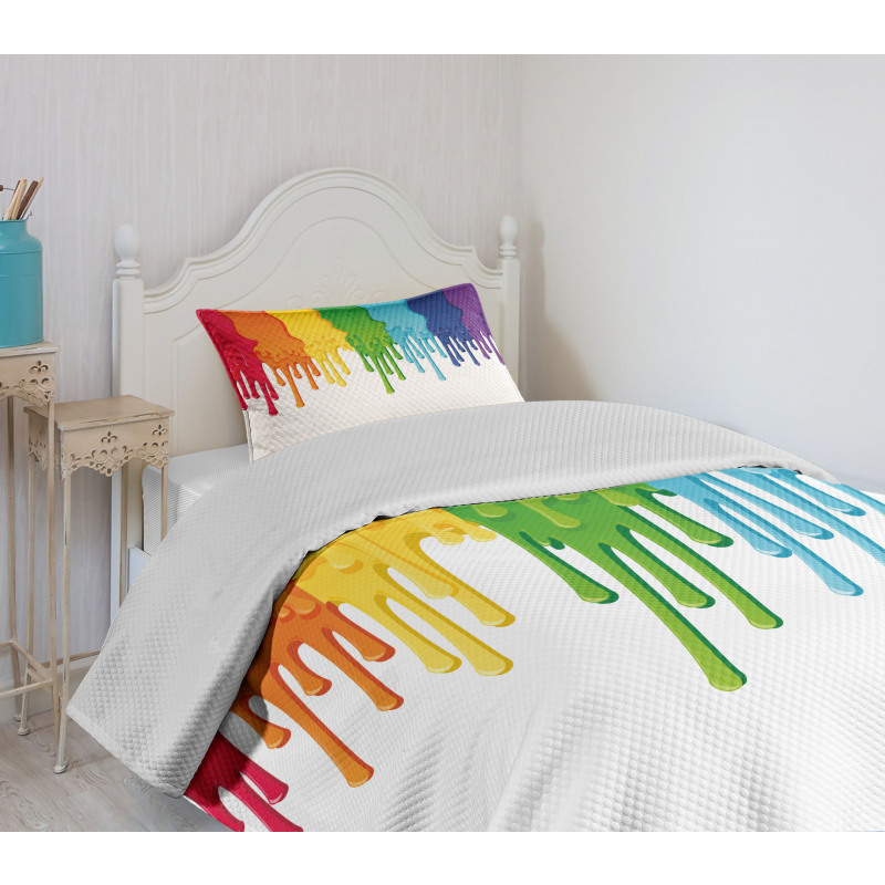 Rainbow Colored Paint Bedspread Set