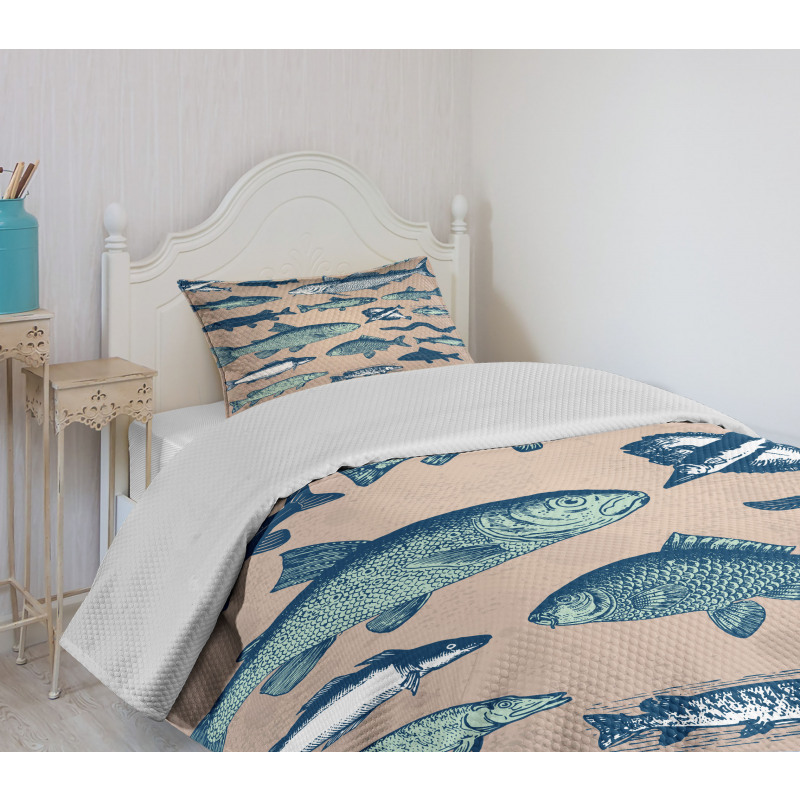 Vintage Seafood Composition Bedspread Set