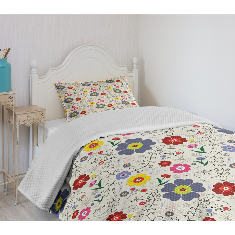 Flower Butterfly Pattern Bedspread Set