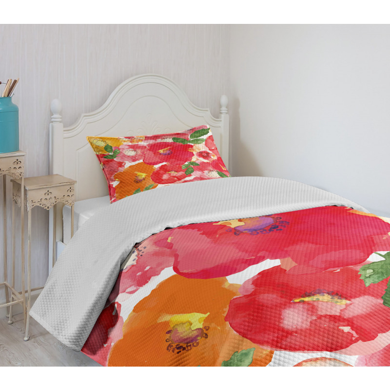 Watercolor Style Floral Bedspread Set