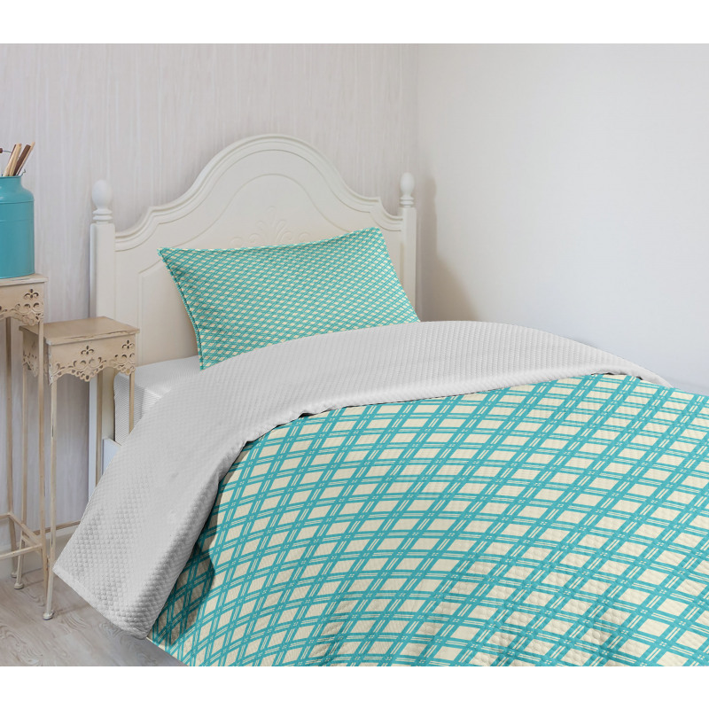 Aqua Checked Tile Bedspread Set