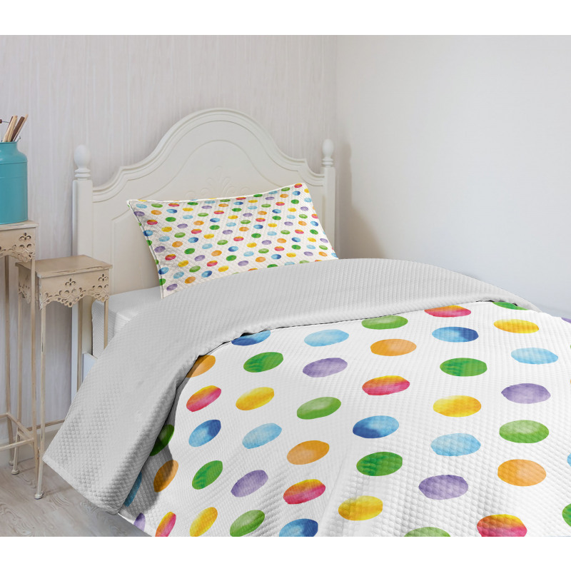 Colored Big Polka Dots Bedspread Set