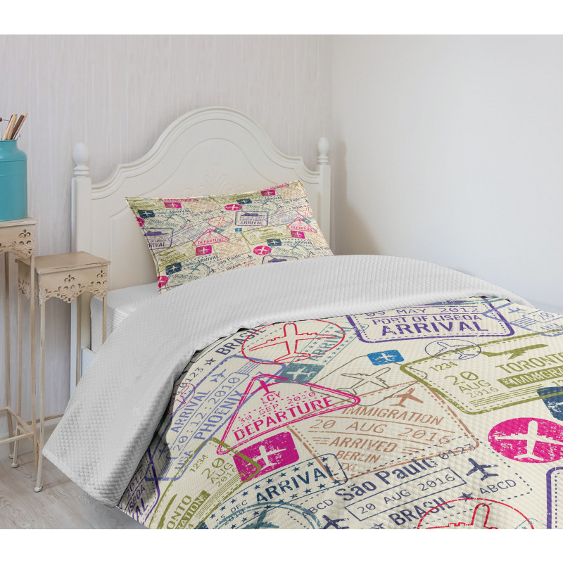 Passport Stamps Cities Bedspread Set