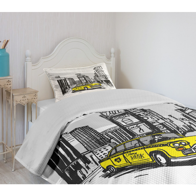 Cab in New York City Bedspread Set