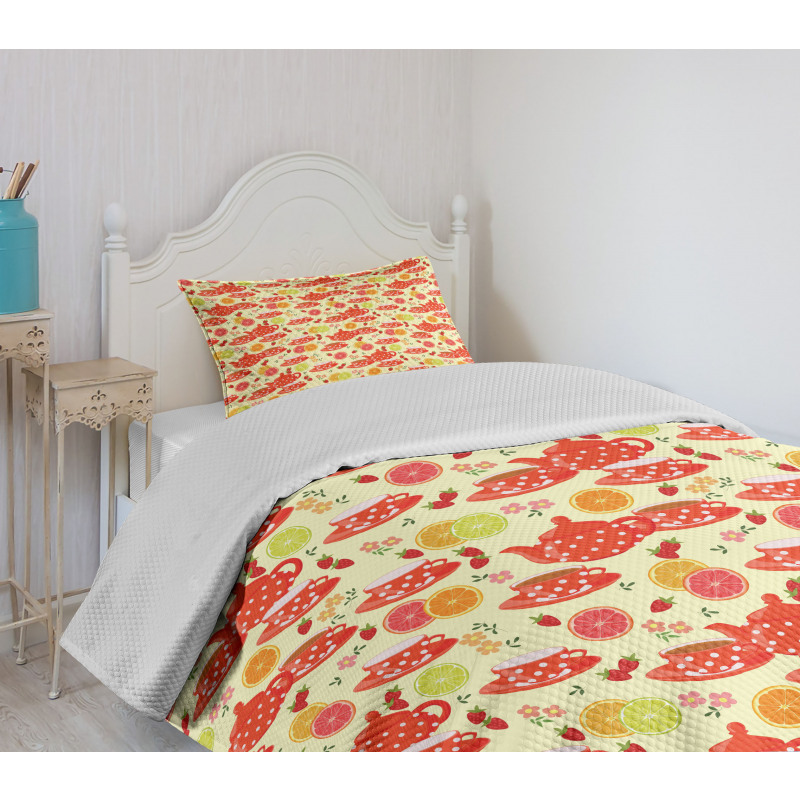 Cup with Dots and Fruits Bedspread Set