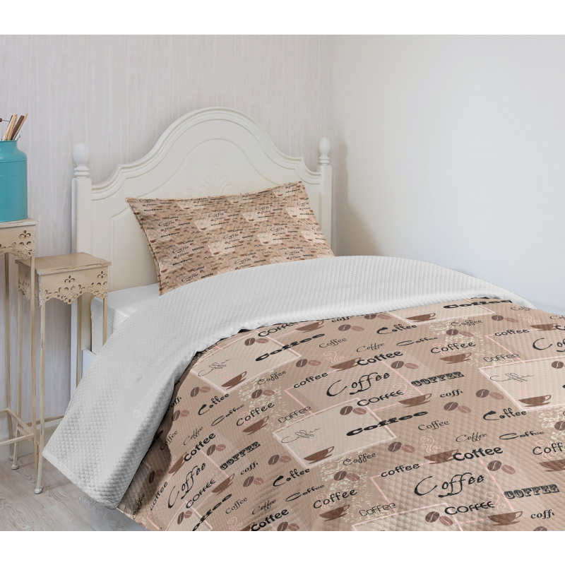 Coffee Typography Beans Bedspread Set