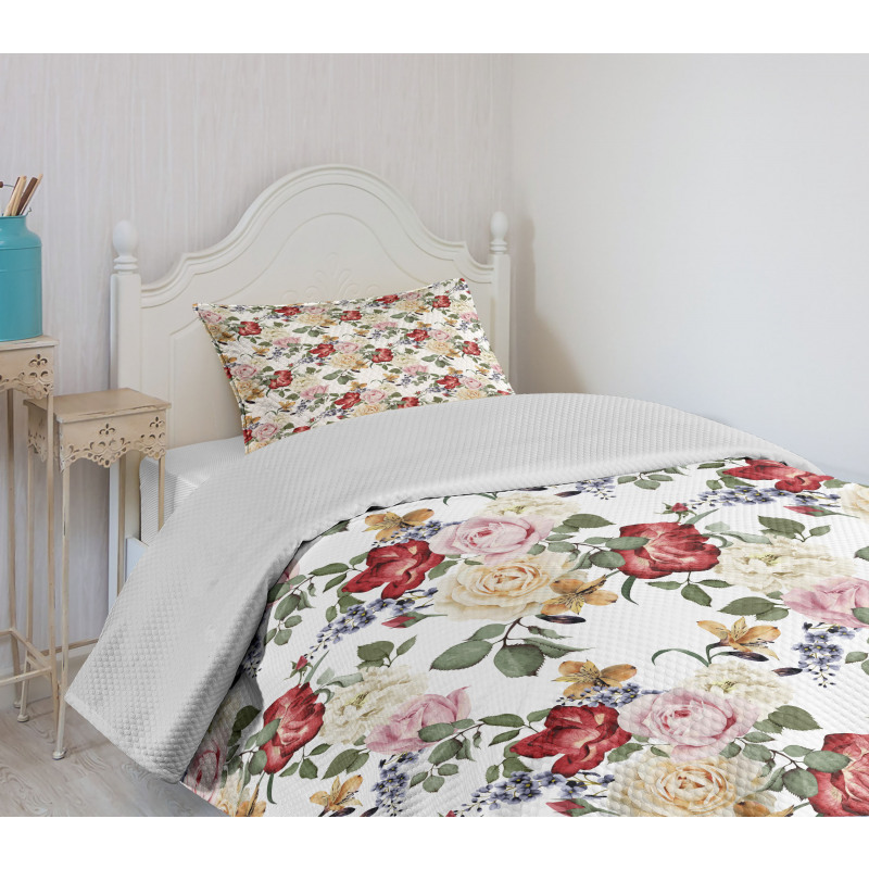 Lilacs Roses Flowers Bedspread Set