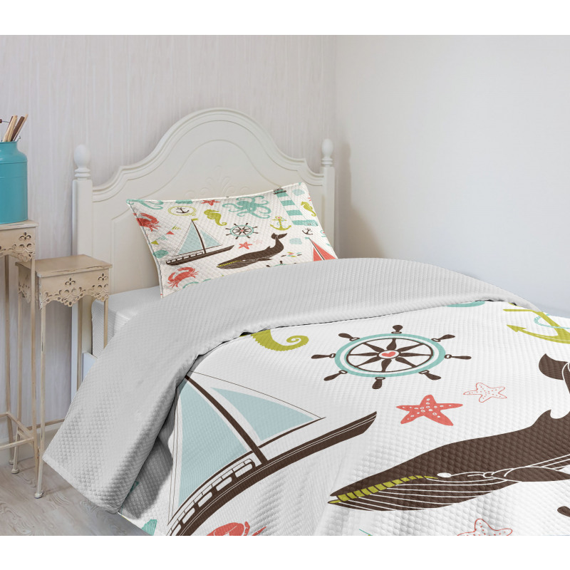 Pastel Marine Elements Bedspread Set