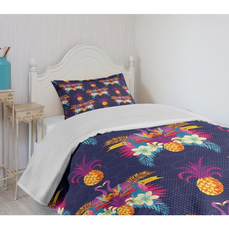 Vivid Flowers Pineapples Bedspread Set