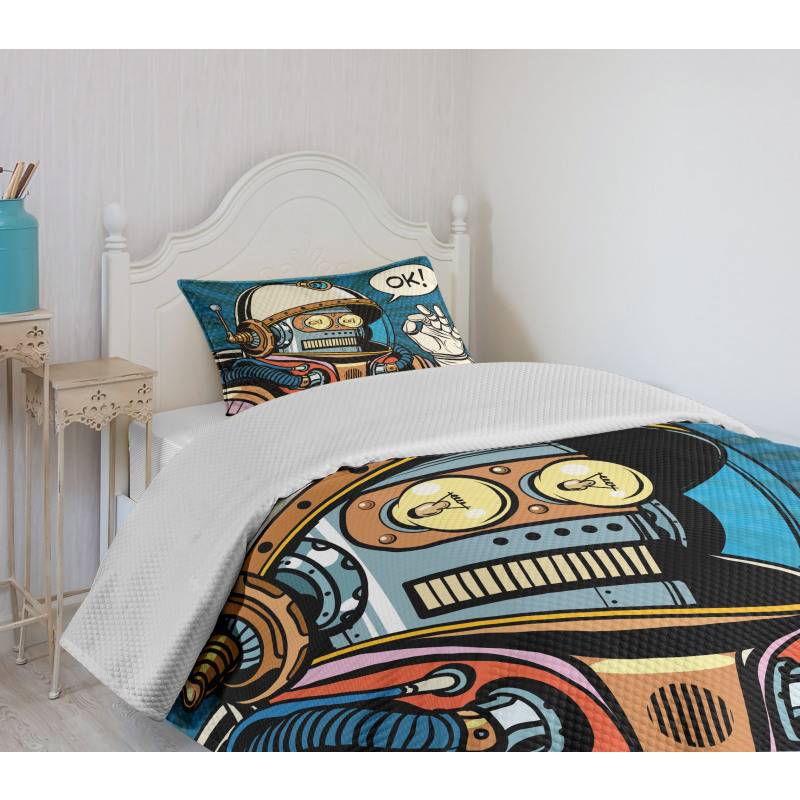 Futuristic Comics Robot Bedspread Set