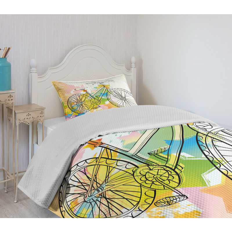 Abtract Colorful Bike Bedspread Set