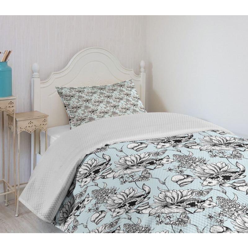 Pond Water Flowers Bedspread Set