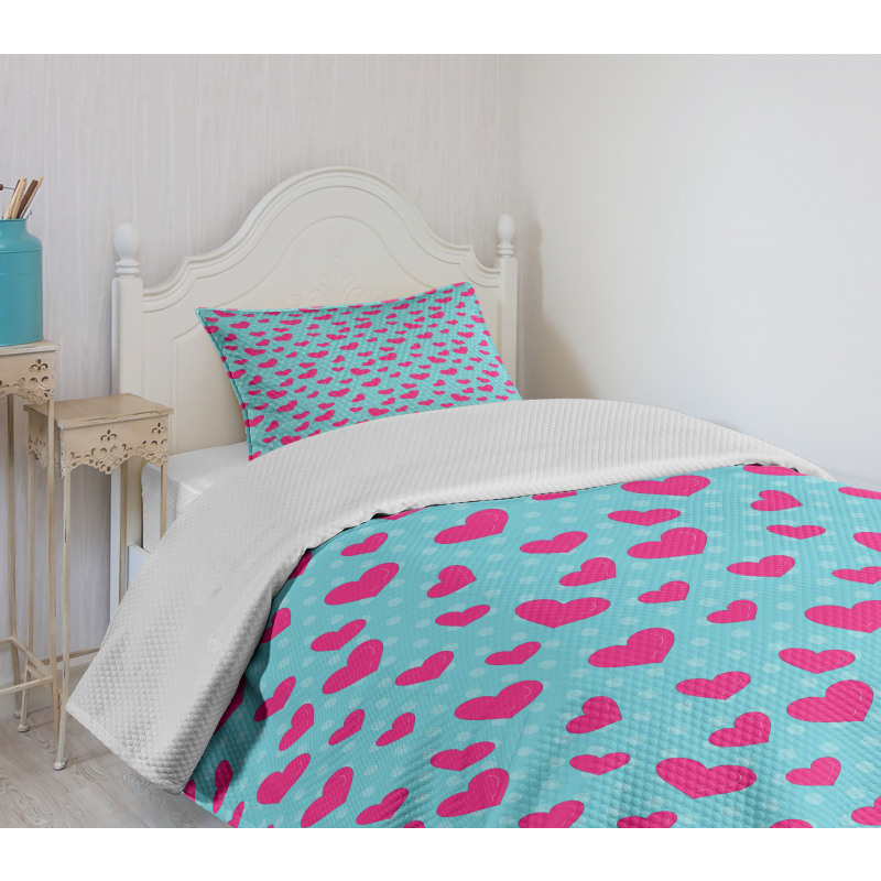Pink Heart on Polka Dots Bedspread Set
