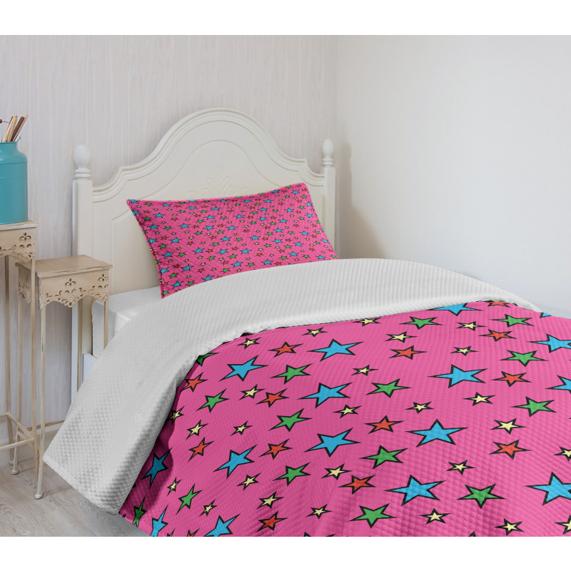 Hot Pink Retro Stars Bedspread Set