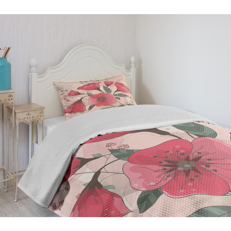 Pink Romantic Flowers Bedspread Set