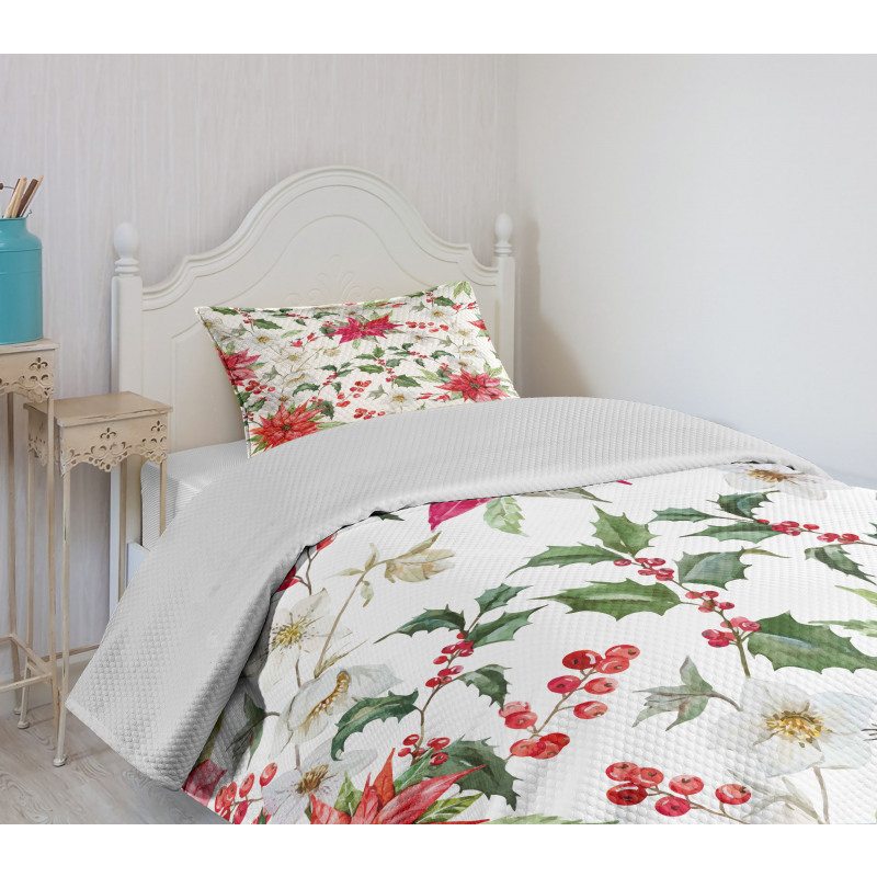 Christmas Flowers Buds Bedspread Set