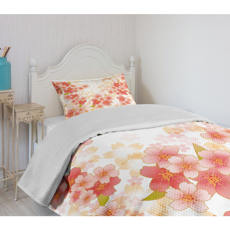 Vibrant Sakura Flowers Bedspread Set