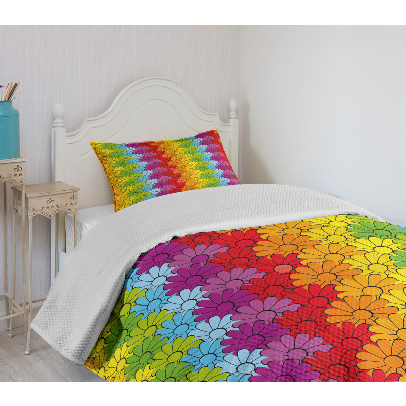 Rainbow Colored Flowers Bedspread Set