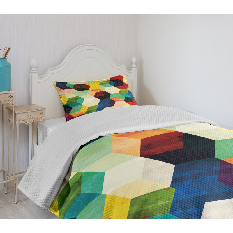 Rhombus Pattern Grunge Bedspread Set