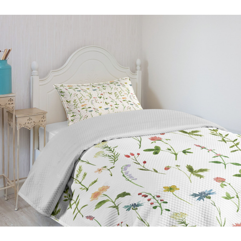 Herb Flowers Watercolors Bedspread Set