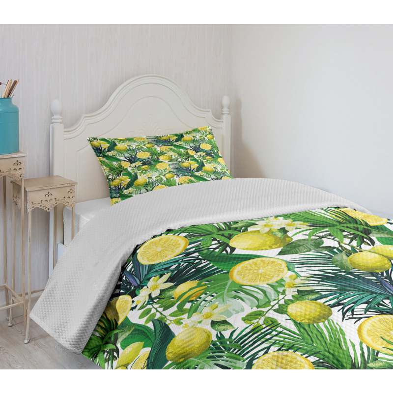 Exotic Plants Green Leaf Bedspread Set