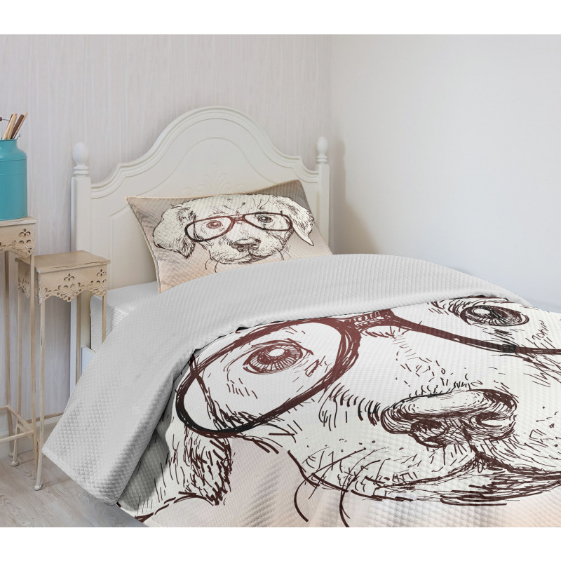 Hipster Puppy Glasses Bedspread Set