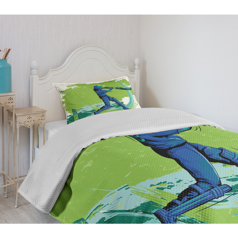 Cricket Player Pitching Bedspread Set