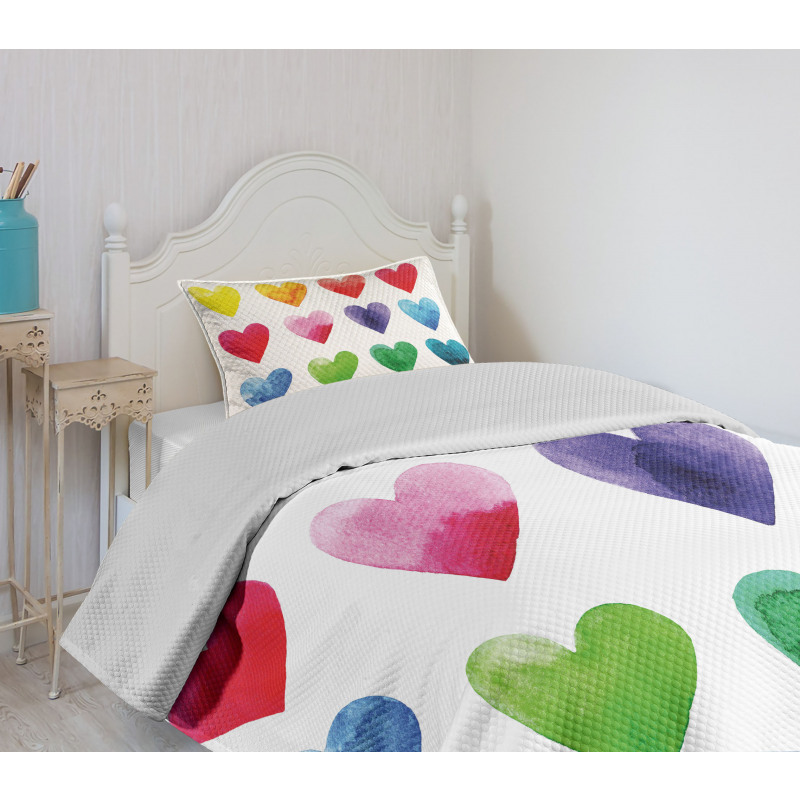 Rainbow Colors Hearts Bedspread Set