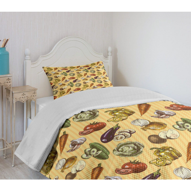 Sketchy Vegetables Bedspread Set