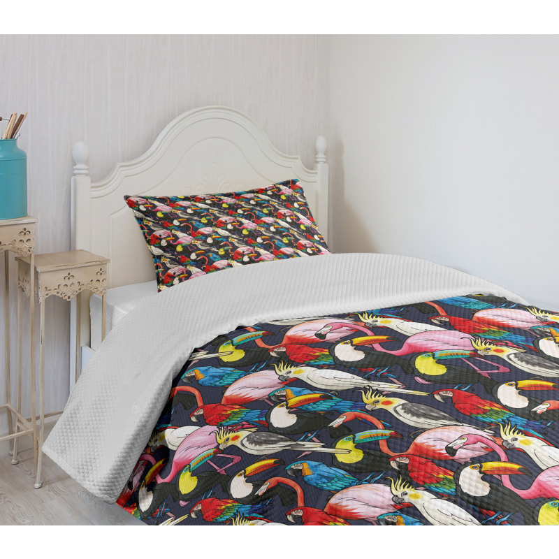 Colorful Exotic Birds Bedspread Set