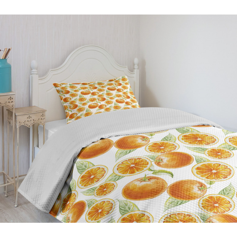 Juicy Orange Fruits Art Bedspread Set