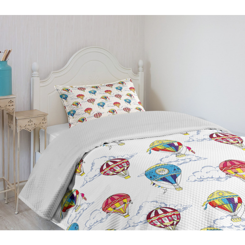 Clouds Hot Air Balloons Bedspread Set