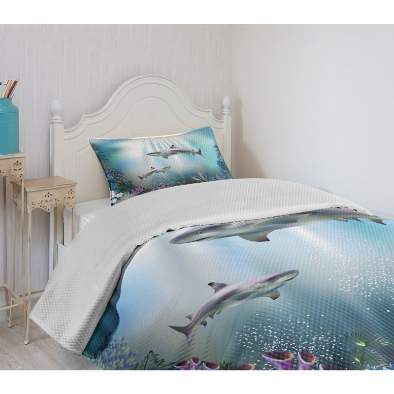 Sharks Coral Aquatic Bedspread Set