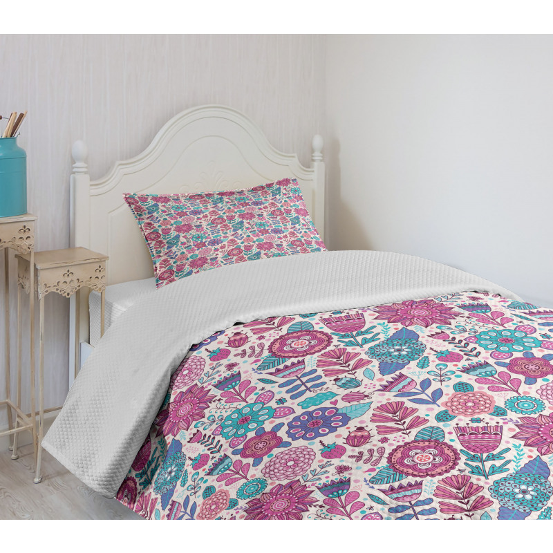 Doodle Peonies Tulips Bedspread Set