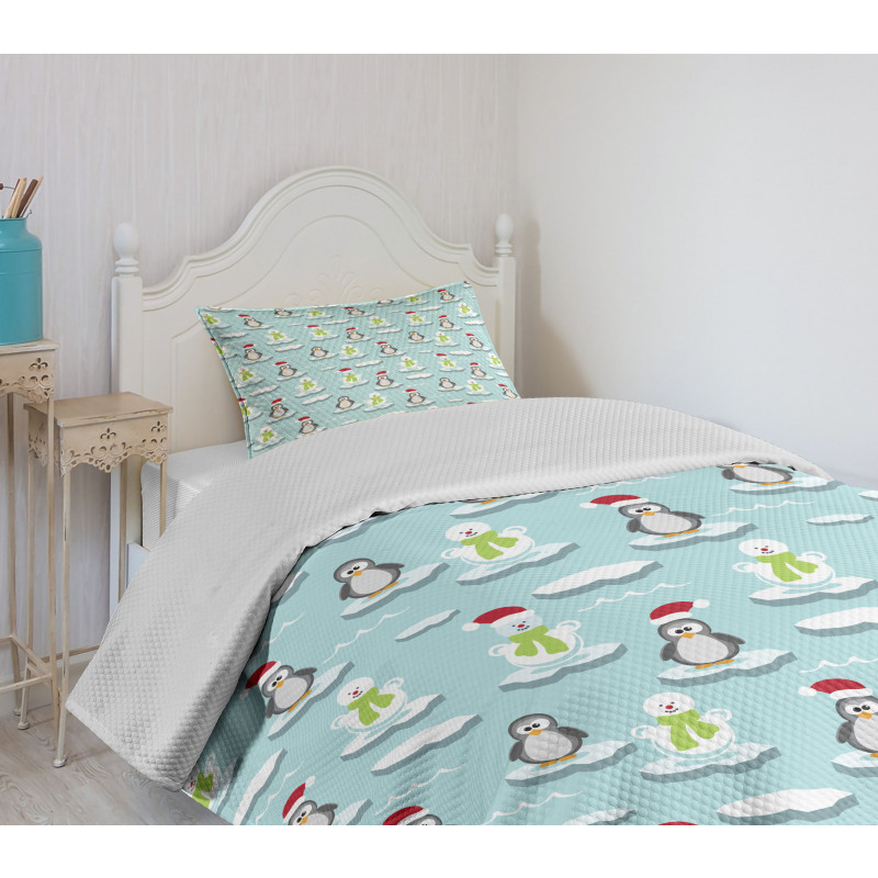 Penguin Snowman Ice Floe Bedspread Set