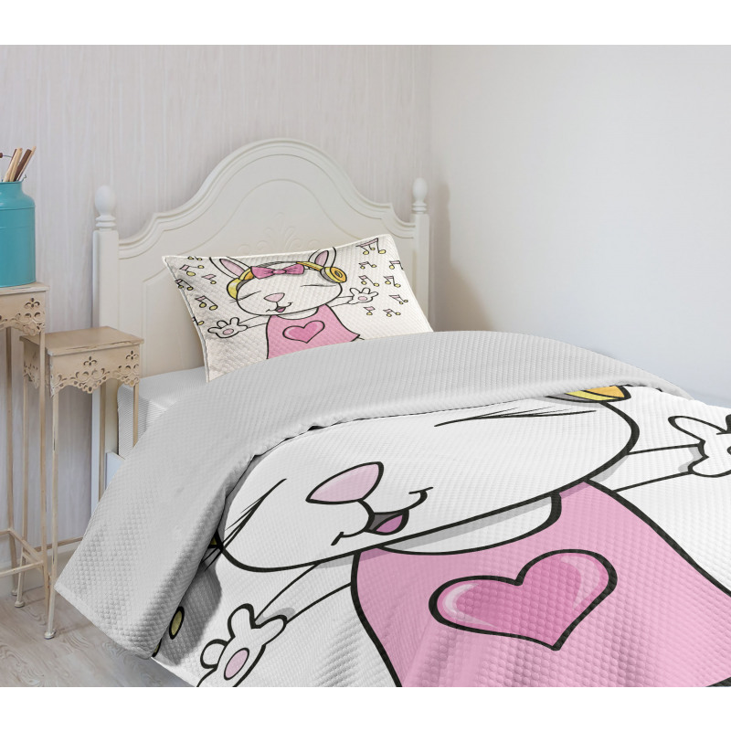 Cartoon Rock Star Bunny Bedspread Set