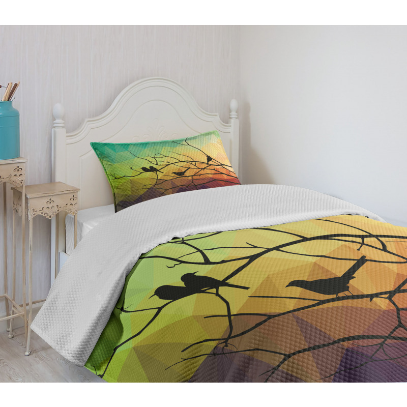 Abstract Bird and Branch Bedspread Set