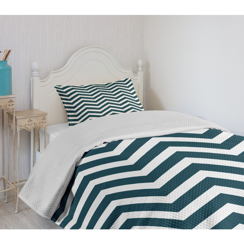 Zigzag Chevron Blue Lines Bedspread Set