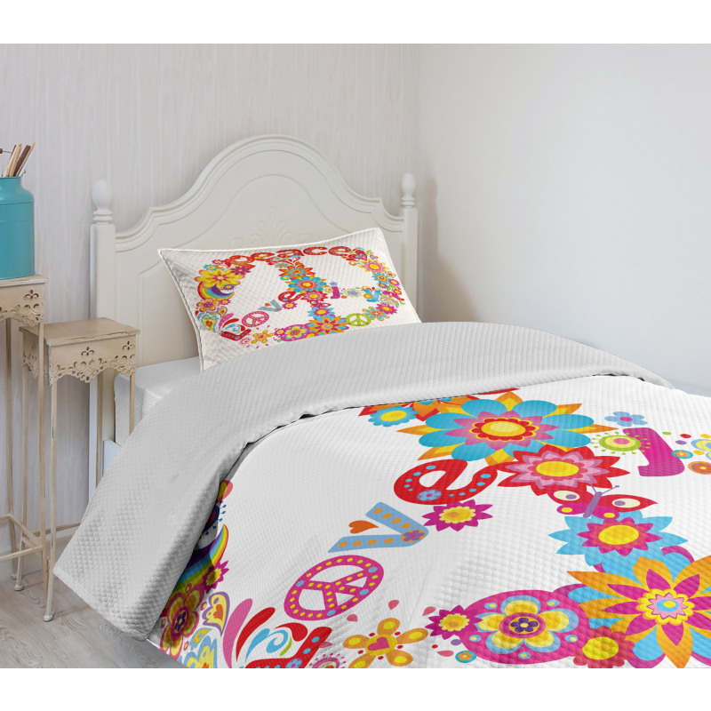 Peace Love Joy Flowers Bedspread Set