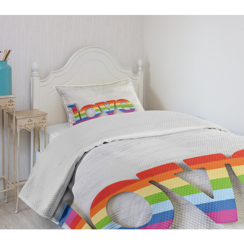 Love Sign on Wood Planks Bedspread Set