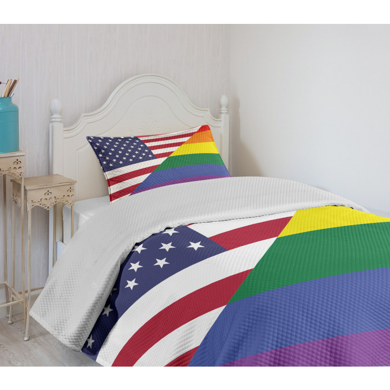 Flag USA Rainbow Colors Bedspread Set