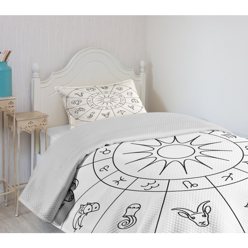 Sketchy Zodiac Circle Bedspread Set